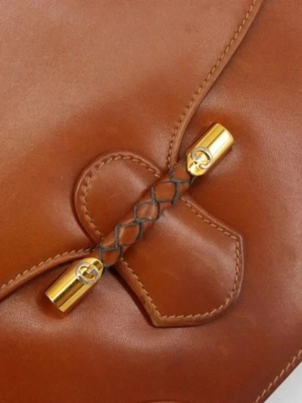 GUCCI Clutch Bag Leather Brown Gold Auth ep15027A